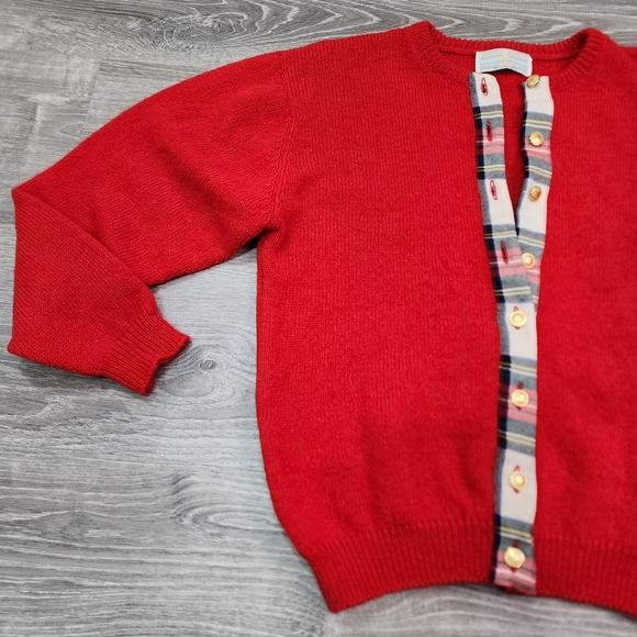 VINTAGE WOOL Archie Brown & Son of Bermuda Red Plaid Button Up Cardigan - Picture 16 of 16